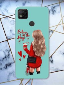 Матовий бірюзовий чохол на Xiaomi Redmi 9C / 10A Дівчина з кавою принт 137