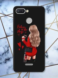 Матовий чорний чохол на Xiaomi Redmi 6 Дівчина з кавою принт 137