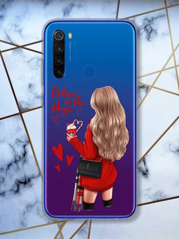 Прозорий чохол на Xiaomi Redmi Note 8T  Дівчина з кавою принт 137