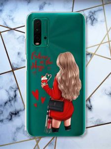 Прозорий чохол на Xiaomi Redmi 9T  Дівчина з кавою принт 137