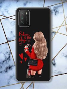 Прозорий чохол на Xiaomi Poco M3  Дівчина з кавою принт 137