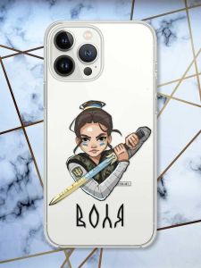 Прозорий чохол із захистом камери на iPhone 14 Pro Max патріотичний дизайн Українська захисниця принт 169