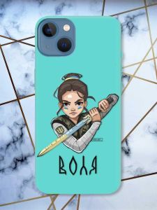 Матовий бірюзовий чохол на Apple iPhone 13 патріотичний дизайн Українська захисниця принт 169