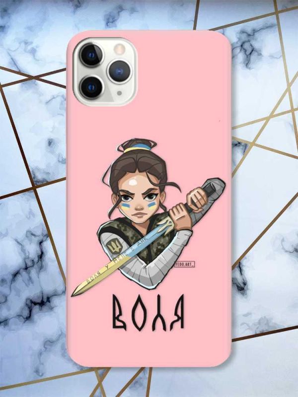 Матовий рожевий чохол на iPhone 11 Pro Max (6.5) патріотичний дизайн Українська захисниця принт 169