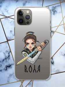 Прозорий чохол на iPhone 12 Pro Max патріотичний дизайн Українська захисниця принт 169