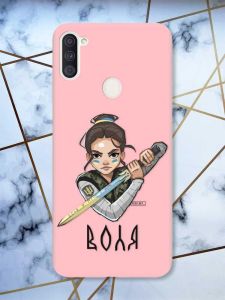 Матовий рожевий чохол на Samsung Galaxy A11 патріотичний дизайн Українська захисниця принт 169