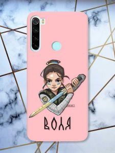 Матовий рожевий чохол на Xiaomi Redmi Note 8 патріотичний дизайн Українська захисниця принт 169