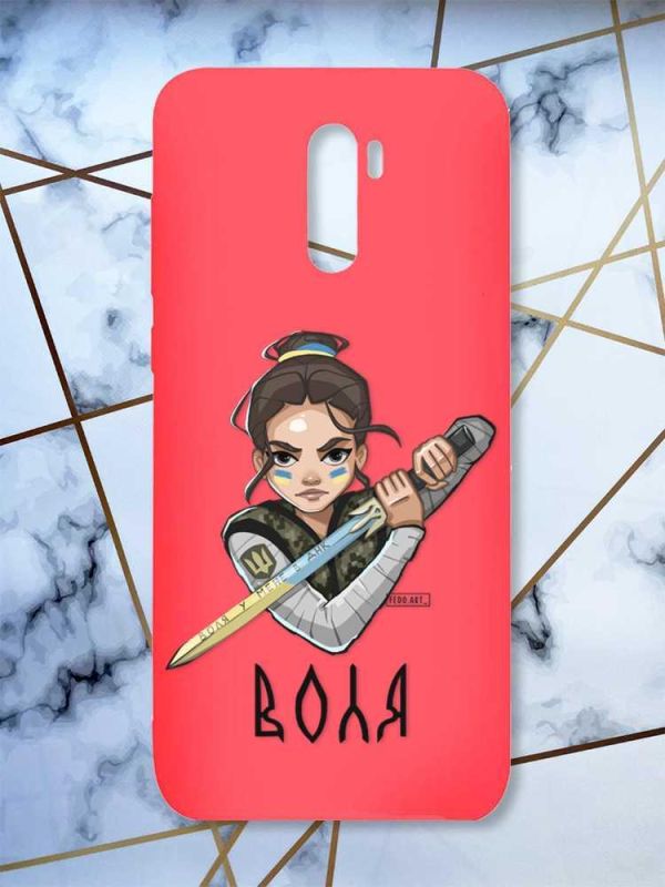 Матовий червоний чохол на Xiaomi Redmi Note 8 Pro патріотичний дизайн Українська захисниця принт 169