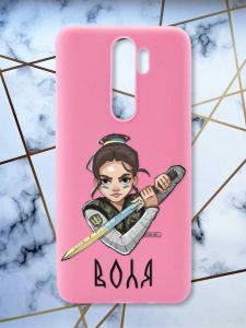 Матовий рожевий чохол на Xiaomi Redmi Note 8 Pro патріотичний дизайн Українська захисниця принт 169