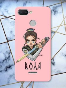 Матовий рожевий чохол на Xiaomi Redmi 6 патріотичний дизайн Українська захисниця принт 169