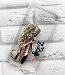 Прозорий чохол на Apple iPhone 11 (6,1) дизайн Дівчина з кавою принт 114