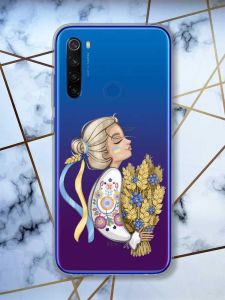 Прозорий чохол на Xiaomi Redmi Note 8T  патріотичний дизайн Українка з колосками принт 173