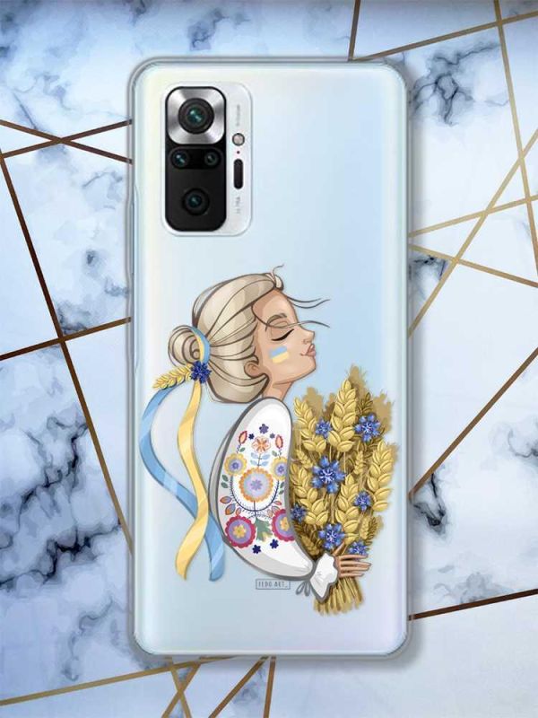 Патріотичний чохол на Xiaomi Redmi Note 10 Pro/10 Pro Max Українка з колосками (принт 173)