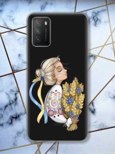 Прозорий чохол на Xiaomi Poco M3  патріотичний дизайн Українка з колосками принт 173