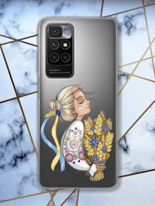 Прозорий чохол для Xiaomi Redmi 10  патріотичний дизайн Українка з колосками принт 173