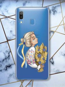Прозорий чохол для Samsung Galaxy A30 (2019) / A20 (2019)  патріотичний дизайн Українка з колосками принт 173