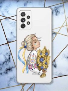 Прозорий чохол на Samsung Galaxy A72/A725  патріотичний дизайн Українка з колосками принт 173
