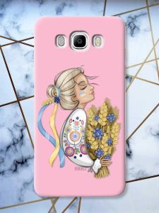 Матовий рожевий чохол на Samsung Galaxy J7(2016) J710 патріотичний дизайн Українка з колосками принт 173