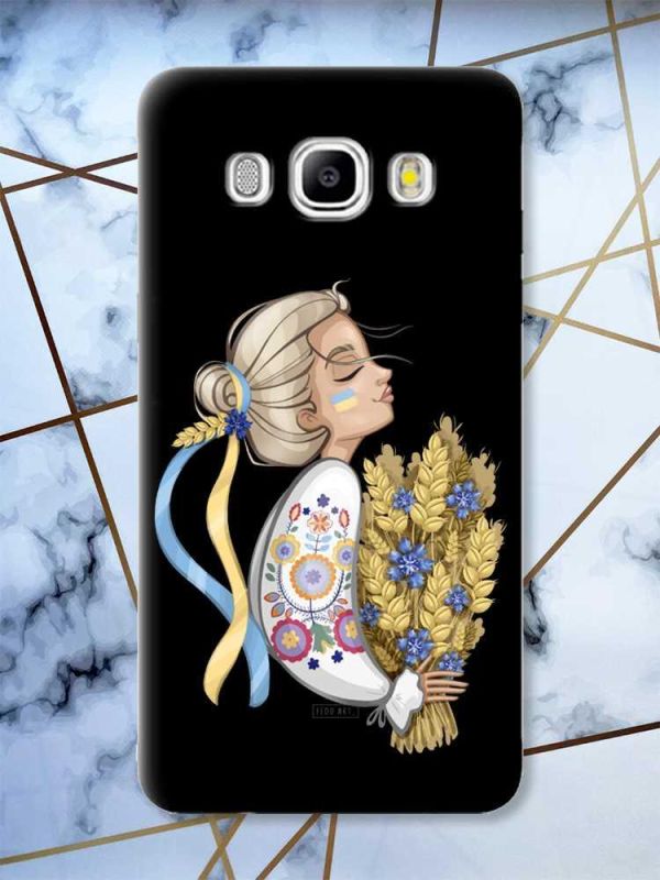 Матовий чорний чохол на Samsung Galaxy J5(2016) J510 патріотичний дизайн Українка з колосками принт 173