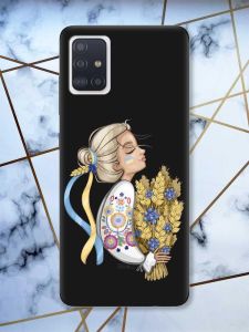 Матовий чорний чохол на Samsung Galaxy A71 / A715 патріотичний дизайн Українка з колосками принт 173
