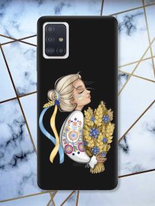 Матовий чорний чохол на Samsung Galaxy A51 патріотичний дизайн Українка з колосками принт 173