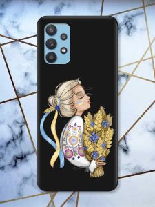 Матовий чорний чохол на Samsung Galaxy A32 патріотичний дизайн Українка з колосками принт 173