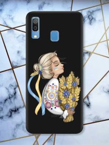 Матовий чорний чохол на Samsung Galaxy A30 (2019) / A20 (2019) патріотичний дизайн Українка з колосками принт 173