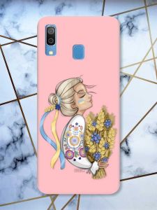Матовий рожевий чохол на Samsung Galaxy A30 (2019) / A20 (2019) патріотичний дизайн Українка з колосками принт 173