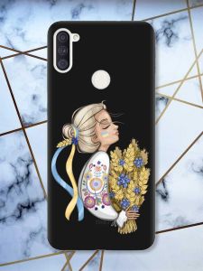 Матовий чорний чохол на Samsung Galaxy A11 патріотичний дизайн Українка з колосками принт 173