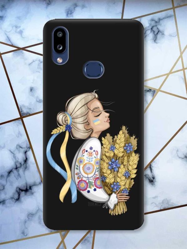 Матовий чорний чохол на Samsung Galaxy A10ѕ A107 патріотичний дизайн Українка з колосками принт 173