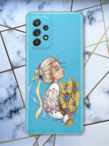 Прозорий чохол на Samsung Galaxy A52 патріотичний дизайн Українка з колосками принт 173