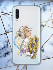 Прозорий чохол на Samsung Galaxy A50 (2019) A505 патріотичний дизайн Українка з колосками принт 173