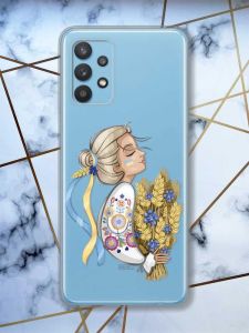 Прозорий чохол на Samsung Galaxy A32  патріотичний дизайн Українка з колосками принт 173