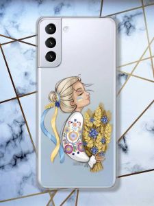 Прозорий чохол для Samsung Galaxy S21 (G991)  патріотичний дизайн Українка з колосками принт 173