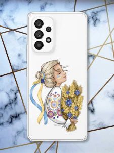 Прозорий чохол на Samsung Galaxy A53  патріотичний дизайн Українка з колосками принт 173
