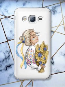 Прозорий чохол на Samsung Galaxy J3 2016 J310 патріотичний дизайн Українка з колосками принт 173