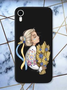 Матовий чорний чохол на Apple iPhone XR патріотичний дизайн Українка з колосками принт 173