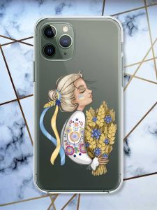 Прозорий чохол на iPhone 12 / 12 Pro патріотичний дизайн Українка з колосками принт 173