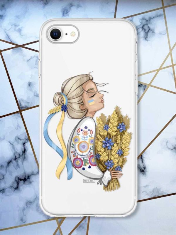 Прозорий чохол на iPhone SE 2020 патріотичний дизайн Українка з колосками принт 173