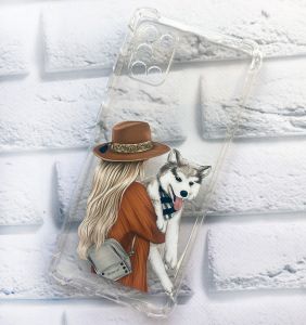 Чохол із потовщеними кутами на Samsung A31 дизайн Дівчина з песиком принт 115