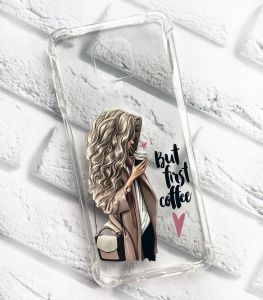 Чохол із потовщеними кутами на Xiaomi Redmi Note 9 Pro / 9S / 9 Pro Max Дівчина з кавою принт 114