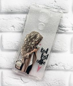 Чохол із потовщеними кутами на Xiaomi Redmi Note 9 дизайн Дівчина з кавою принт 114