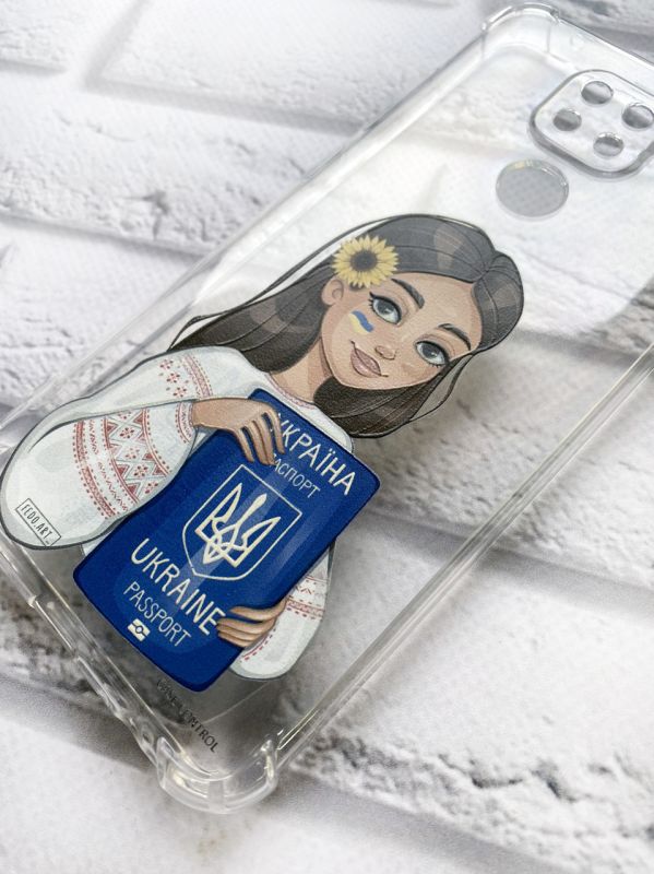 Патріотичний чохол з потовщеними кутами на Xiaomi Redmi Note 9 Українка з паспортом принт 12