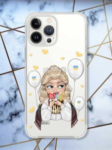 Чохол із потовщеними кутами на iPhone 14 Pro Max патріотичний дизайн Українка з солодощами (принт 175)