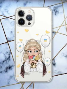 Чохол із захистом камери на iPhone 14 Pro Max патріотичний дизайн Українка з солодощами (принт 175)