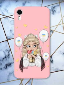Матовий рожевий чохол на Apple iPhone XR патріотичний дизайн Українка з солодощами (принт 175)