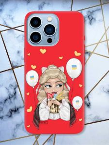 Матовий червоний чохол на Apple iPhone 13 Pro Max патріотичний дизайн Українка з солодощами (принт 175)