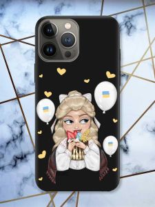 Матовий чорний чохол на Apple iPhone 13 Pro патріотичний дизайн Українка з солодощами (принт 175)