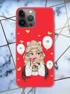 Матовий червоний чохол на Apple iPhone 13 Pro патріотичний дизайн Українка з солодощами (принт 175)