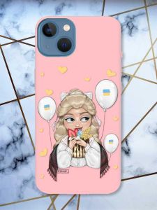 Матовий рожевий чохол на Apple iPhone 13 патріотичний дизайн Українка з солодощами (принт 175)